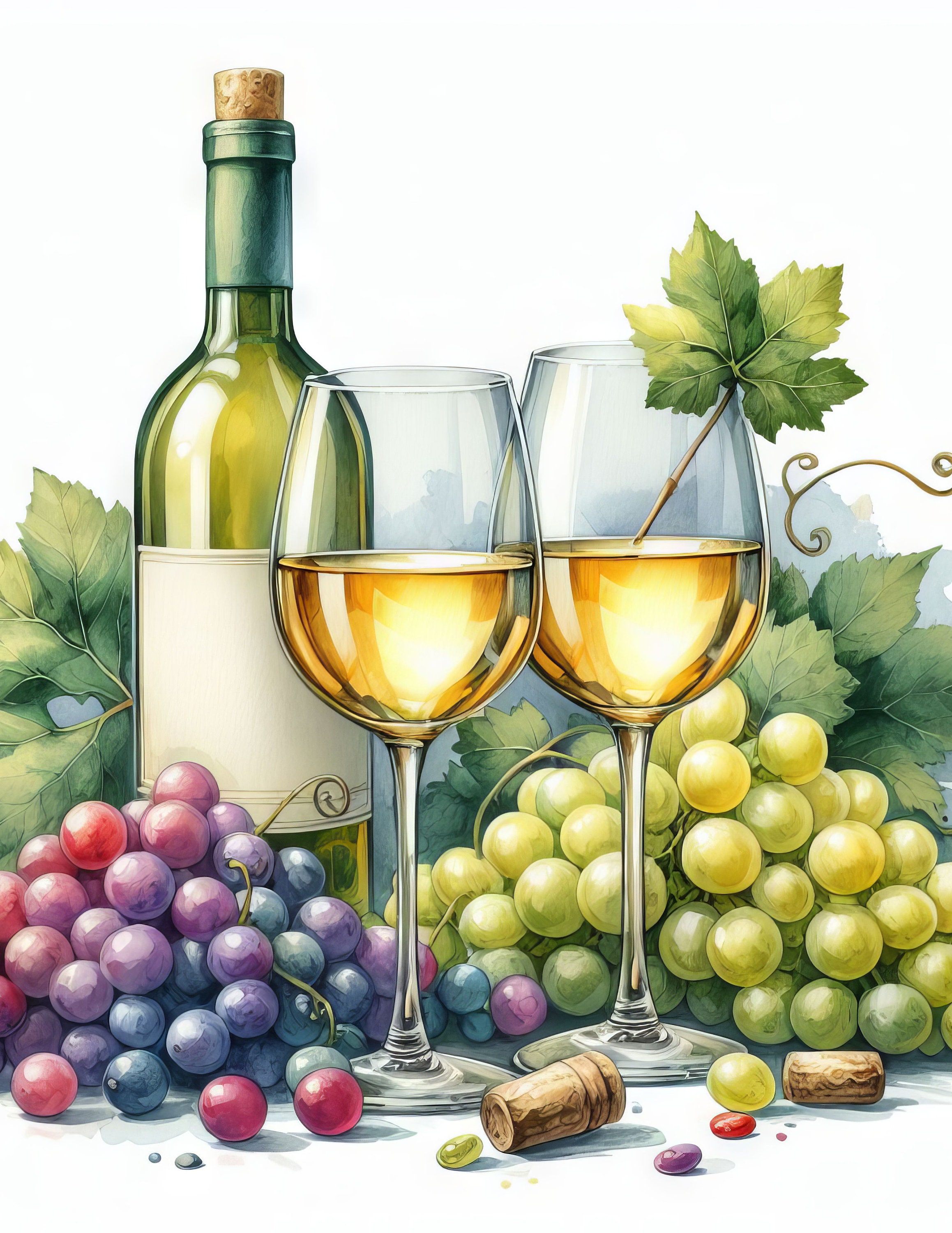 White Wine Clip Art Bundle 10 High Res Watercolor Jpgs for Junk ...