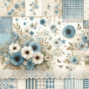 Blue Calico Paper Clip Art Bundle 10 High Res Watercolor Jpgs for Junk ...