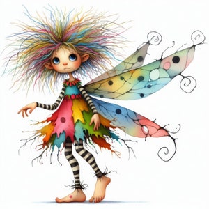 Quirky Fairy Clip Art 10 JPGs de aquarela de alta resolução para diário de lixo, scrapbooking, criação de cartões, kit de download digital, fantasia, caprichoso
