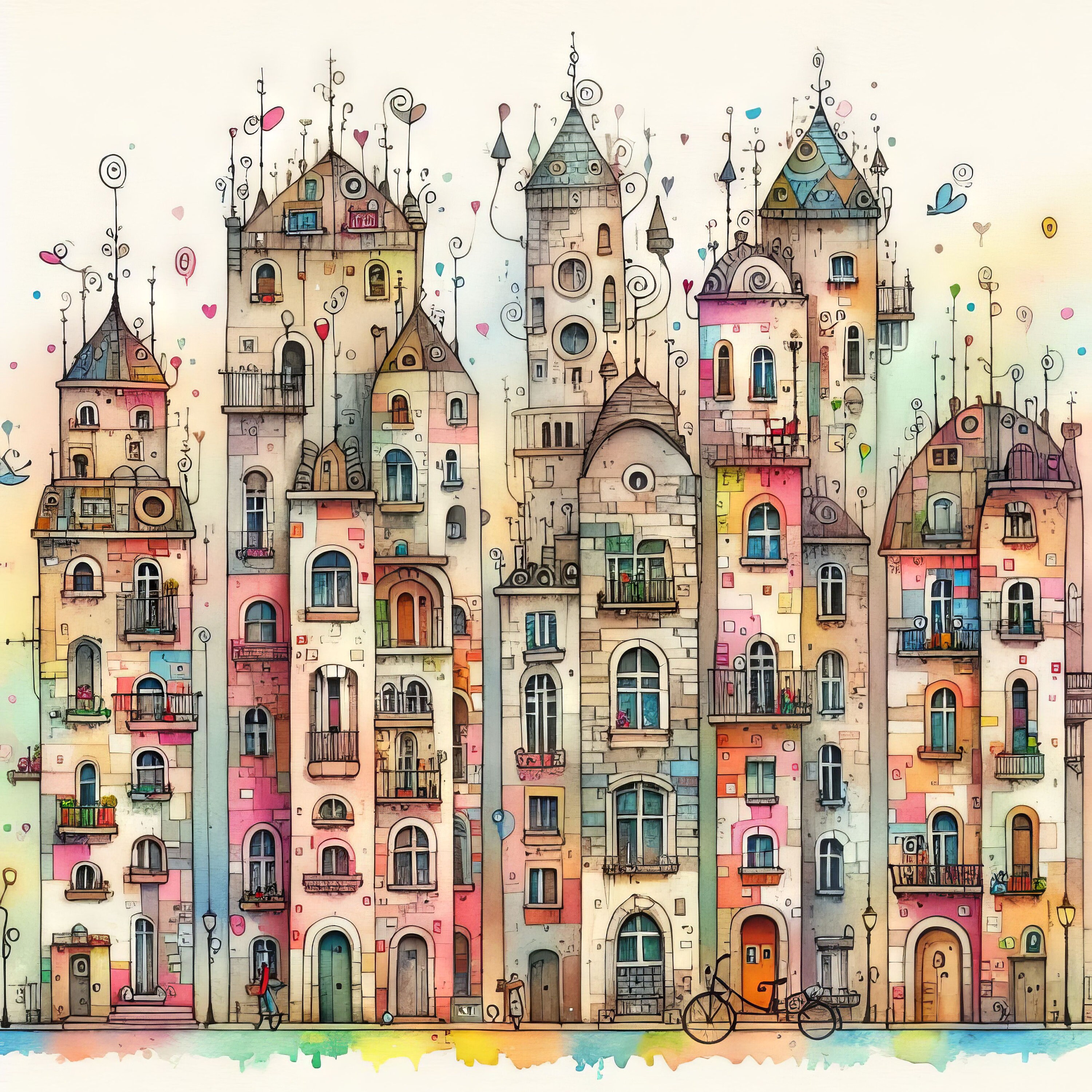 Whimsical Apartments Clip Art Bundle 10 High Res Watercolor Jpgs for ...