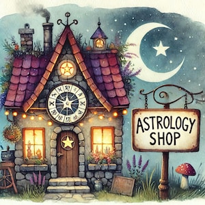 Astrologiewinkel 10 high-res aquarel jpg's ongewenste journaling, scrapbooking, kaarten maken, digitale downloadkit, fantasie, grillig