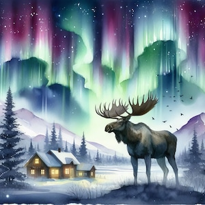 Aurora Borealis noorderlicht 10 high-res aquarel jpg's voor junkjournaling, scrapbooking, kaarten maken, digitale downloadkit