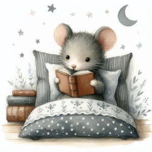 Kit clip art souris au coucher 10 fichiers JPG aquarelles haute résolution pour journal indésirable, scrapbooking, travaux manuels, téléchargement numérique, fantastique, fantaisiste