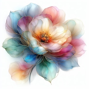Prachtige goudkleurige veelkleurige bloem Clip Art 10 high-res aquarel jpg's voor junkjournaling, scrapbooking, kaarten maken