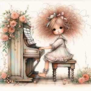 Suonare il pianoforte 10 JPG ad alta risoluzione ad acquerello per diario spazzatura, album, artigianato, download digitale, infanzia, divertimento, fantasia
