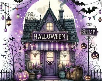 Purple Halloween Shop: Clip Art 10 High Res Watercolor JPGs Junk Journaling,  Card Making, Digital  Art, Fantasy, Whimsical