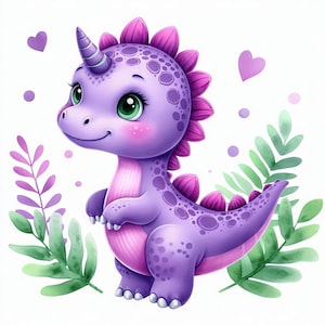 Lindos dibujos de dinosaurios: 10 archivos JPG de acuarela de alta resolución para diarios basura, álbumes de recortes, creación de tarjetas y kit de descarga digital.