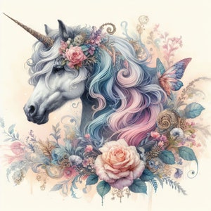 Fantasy Unicorn Clip Art Bundle 10 High Res Watercolor Jpgs for Junk ...