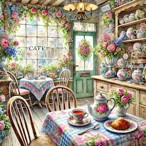 Chá em um café vintage Clip Art 10 JPGs de aquarela de alta resolução Junk Journaling, criação de cartões, download digital, caprichoso, fantasia