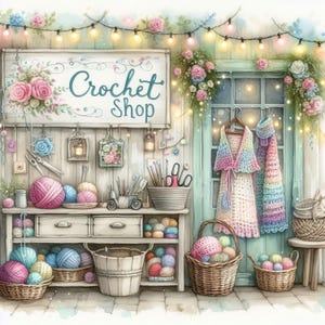Crochet Shop 10 fichiers JPG aquarelle haute résolution Journalisation indésirable, scrapbooking, fabrication de cartes, téléchargement numérique, fantastique, fantaisiste