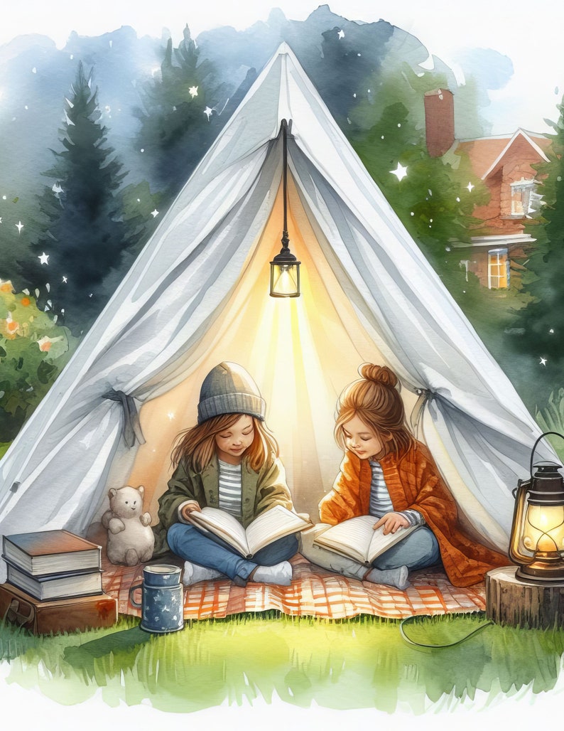 Backyard Camp Out Clip Art Kit 10 High Res Watercolor Jpgs for Junk ...
