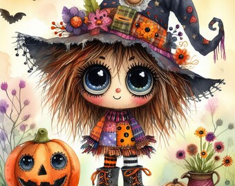Halloween Patchwork Doll: 10 hochauflösende JPGs in Aquarell Farben
