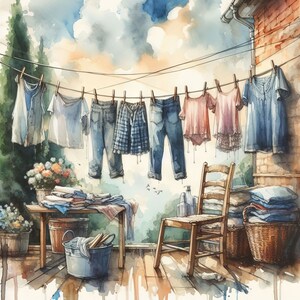 Wash Day Clip Art Kit 10 high-res aquarel jpg's voor ongewenste journaling, scrapbooking, papierkunst, digitale download