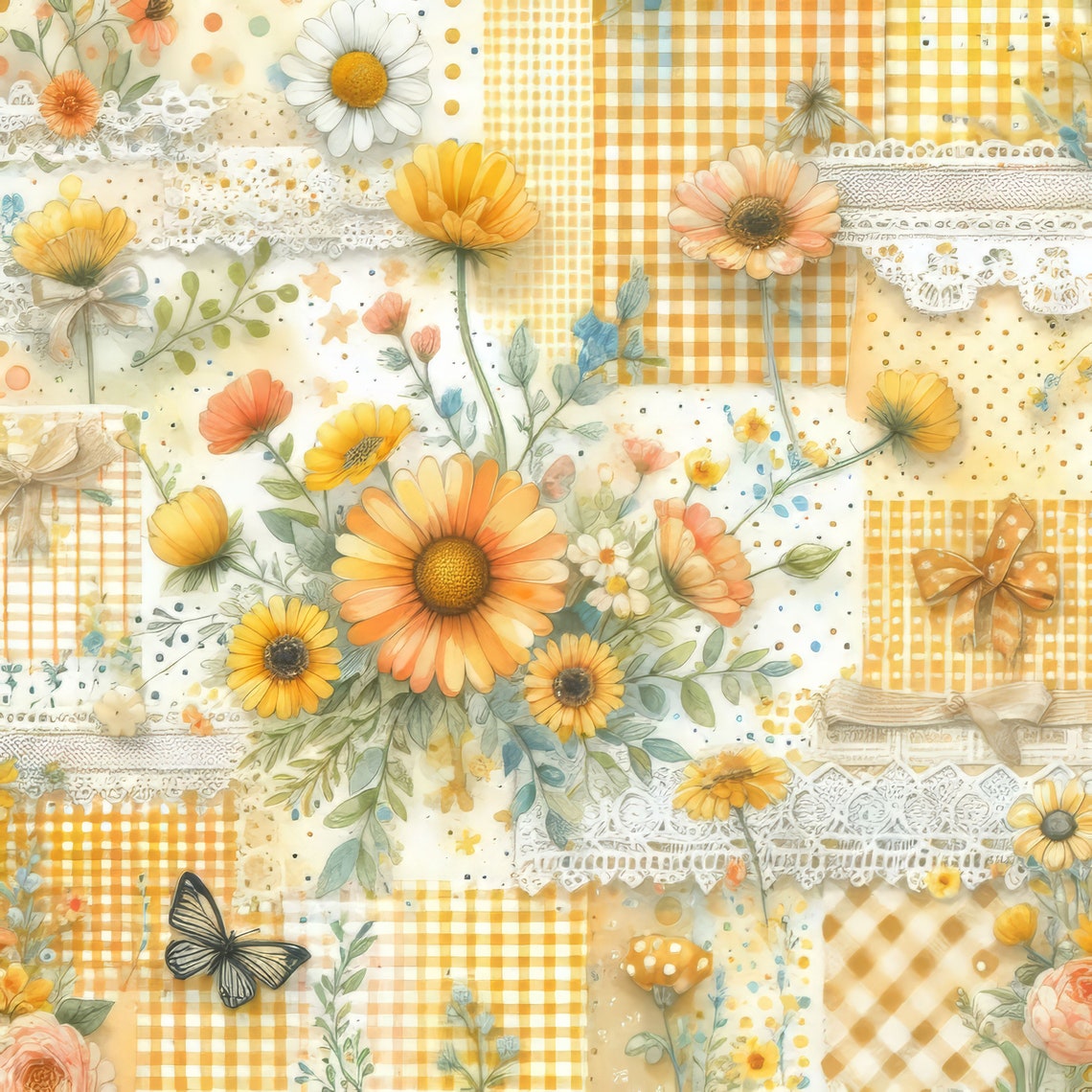 Yellow Calico Paper Clip Art Bundle 10 High Res Watercolor Jpgs for ...