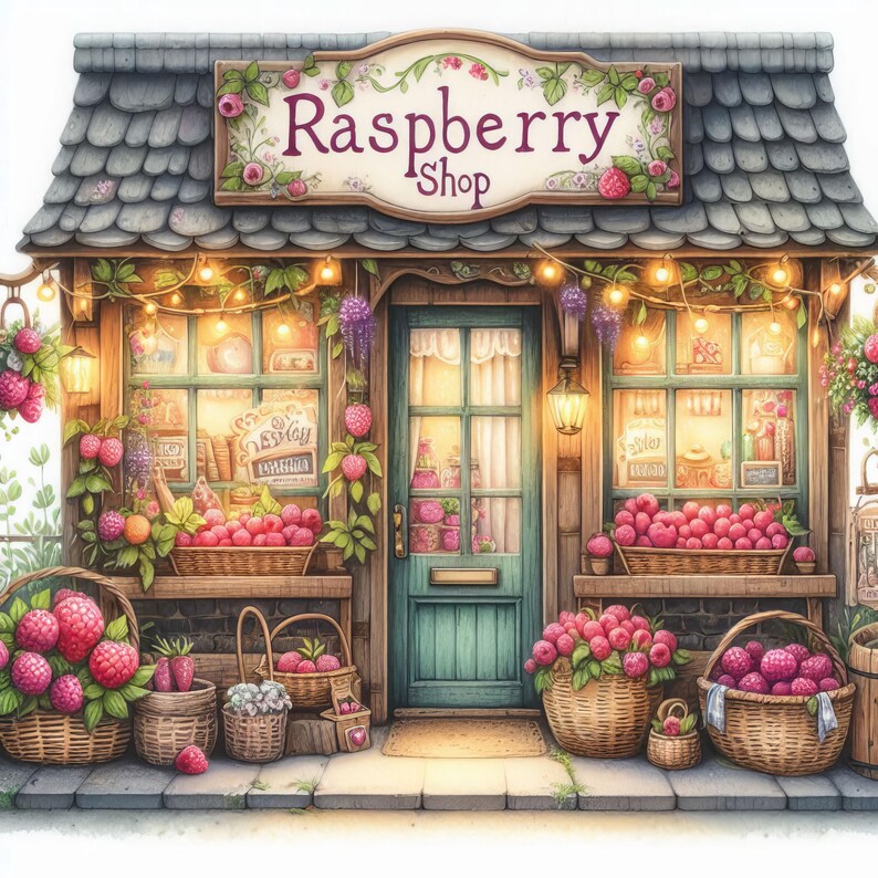 Charming Raspberry Raspberry Shop: 10 High Res Watercolor Jpgs, Junk Journaling ...