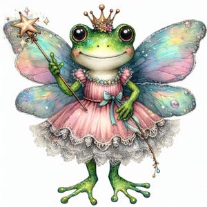 Frog Fairy 10 fichiers JPG aquarelle haute résolution Journalisation indésirable, Scrapbooking, fabrication de cartes, sites Web, téléchargement numérique, fantastique, fantaisiste, original