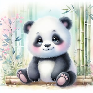 Cute Panda Clip Art 10 JPGs em aquarela de alta resolução para registro de lixo eletrônico, scrapbooking, criação de cartões, kit de download digital