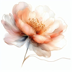 Squisito fiore di pesco bordato oro Clip Art 10 JPG ad alta risoluzione acquerello per Junk Journaling, Scrapbooking, Card Making, Kit di download digitale