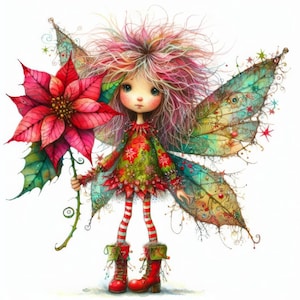 Schrulliger Weihnachtsstern Fee Clip Art 10 hochauflösende JPGs in Aquarell Farben für Junk Journaling, Scrapbooking, Kartenherstellung, Digital Download Kit, Weihnachten