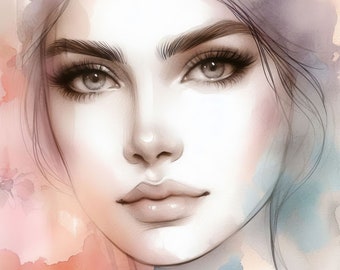 Woman's Face: Clip Art, 10 High Res Watercolor JPGs, Junk Journaling, Scrapbooking, Card Making, Digital Art