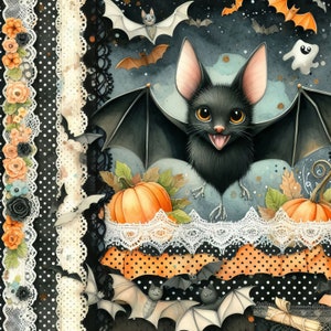 Halloween Calico Bat Paper Clip Art Bundle 10 wysokiej rozdzielczości akwarelowych JPG do dziennika śmieci, albumu, rzemiosła, pobierania cyfrowego, tworzenia kartek