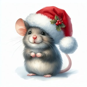 Sweet Christmas Mouse 10 high-res aquarel jpg's voor junkjournaling, scrapbooking, kaarten maken, digitale download, fantasie, grillig