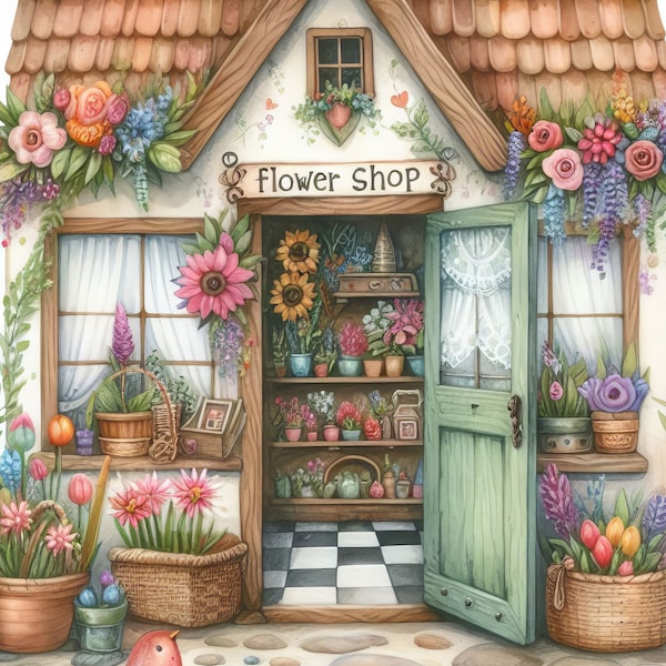 Floristería: Imágenes prediseñadas, 10 JPG de acuarela de alta resolución, Junk Journaling, Álbumes de recortes, Manualidades, Arte digital, Fantasía, Caprichoso
