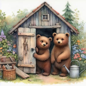 Peeking Bears 10 fichiers JPG aquarelle haute résolution Journalisation indésirable, scrapbooking, fabrication de cartes, téléchargement numérique, fantastique, fantaisiste, original