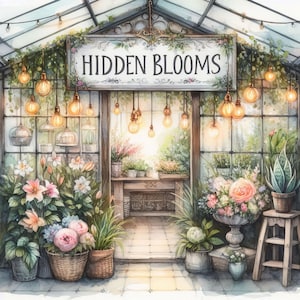 Loja Hidden Blooms: 10 JPGs de aquarela de alta resolução para diário, scrapbooking, criação de cartões, download digital, caprichoso, fantasia