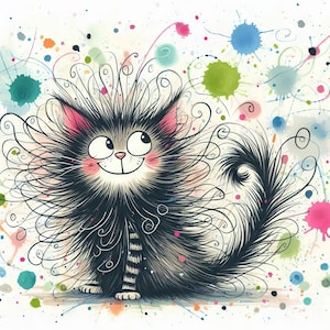 Images clipart Happy Cat 10 fichiers JPG aquarelle haute résolution pour la journalisation indésirable, scrapbooking, fabrication de cartes, kit de téléchargement numérique, fantastique, fantaisiste