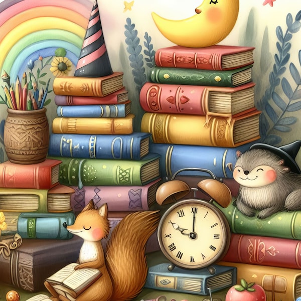 Imaginative Reading: Clip Art, 10 High Res Watercolor JPGs, Junk Journaling, Scrapbook, Crafts, Digital Art, Fantasy, Whimsical