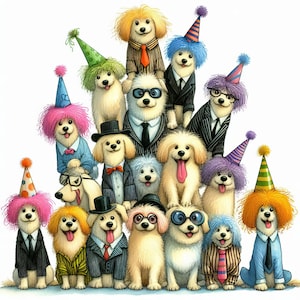 Clip art de pirámide de perro peculiar, 10 archivos JPG de acuarela de alta resolución para diario basura, álbumes de recortes, fabricación de tarjetas, descarga digital, fantasía, caprichoso