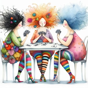Quirky Curvy Ladies Playing Cards 10 JPG ad alta risoluzione in acquerello Junk Journaling, creazione di biglietti, kit di download digitale, fantasy, stravagante