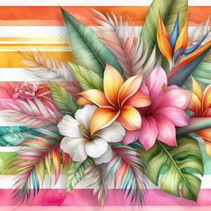 Imágenes prediseñadas de flores de Miami: 10 archivos JPG de acuarela de alta resolución para diarios basura, álbumes de recortes, creación de tarjetas y kit de descarga digital