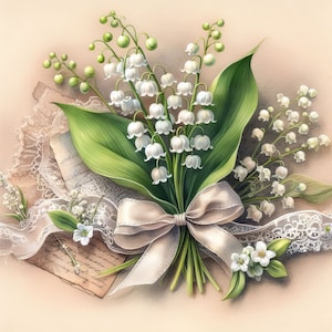 Clip art muguet 10 fichiers JPG aquarelle haute résolution pour publipostage, scrapbooking, fabrication de cartes, kit de téléchargement numérique