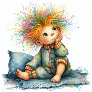 L'heure du coucher pour le petit garçon Clip Art 10 JPG aquarelles haute résolution : journalisation indésirable, scrapbooking, fabrication de cartes, téléchargement numérique fantastique, fantaisiste