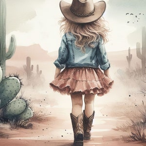 Kleines Cowgirl Clip Art Bundle 10 hochauflösende JPGs in Aquarell Farben für Junk Journaling, Scrapbook, Handwerk, Digital Download, Fantasy, Skurril