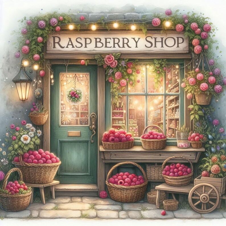Charming Raspberry Raspberry Shop: 10 High Res Watercolor Jpgs, Junk Journaling ...