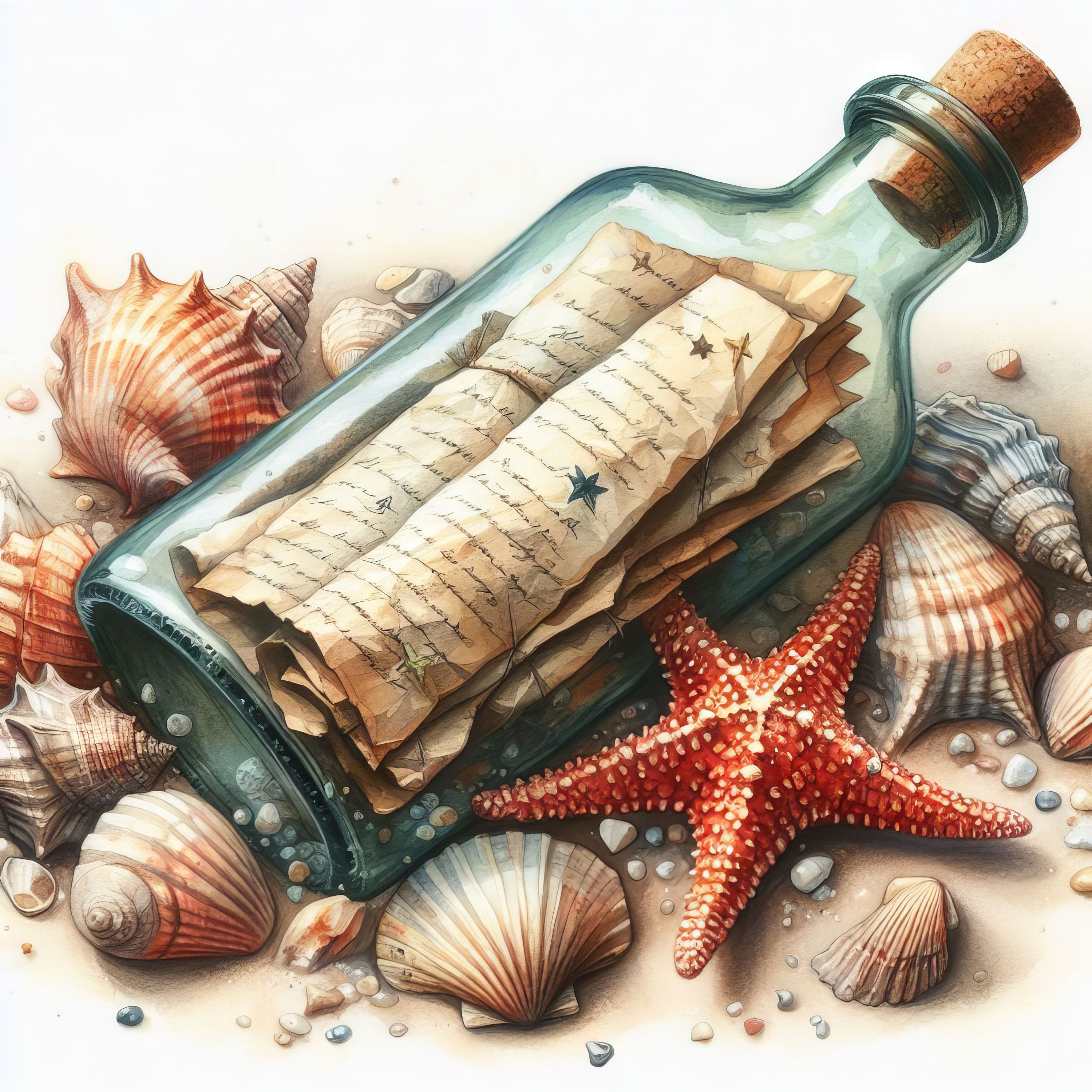 Note in a Bottle: Clip Art Bundle 10 High Res Watercolor Jpegs Junk ...