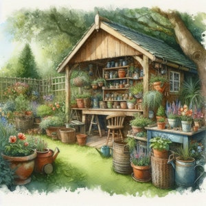 Rustic Garden Shed Clip Art 10 High Res Watercolor Jpgs for Junk