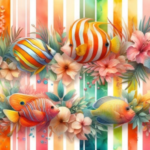 Images clipart poissons tropicaux de Miami 10 fichiers JPG aquarelle haute résolution pour la journalisation indésirable, le scrapbooking, la fabrication de cartes, le kit de téléchargement numérique