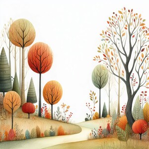 Primitive Fall Trees Clip Art 10 High Res Watercolor Jpgs for Junk ...