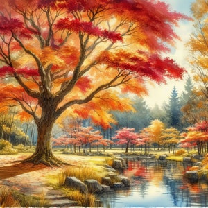 Ahorn Bäume im Herbst Blätter 10 hochauflösende JPGs in Aquarell Farben für Junk Journaling, Scrapbooking, Kartenherstellung und digitaler Download