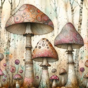 Enchanted Mushrooms  10 High Res Watercolor JPGs for Junk Journaling, Scrapbook, Crafts, Digital Download, Fantasy, Whimsical