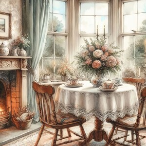 Cozy Dining Room 10 High Res Watercolor JPGs for Junk Journaling, Scrapbook, Crafts, Posters, Digital Download