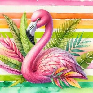 Miami Flamingo: Clip Art 10 High Res Watercolor JPGs for Junk Journaling, Scrapbooking, Card Making, Digital Art image 3