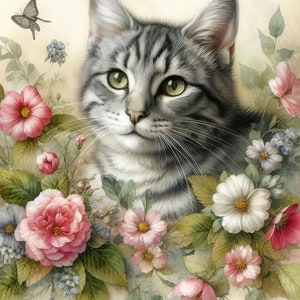 Chat tigré gris 10 fichiers JPG aquarelle haute résolution pour la journalisation indésirable, scrapbooking, travaux manuels, téléchargement numérique
