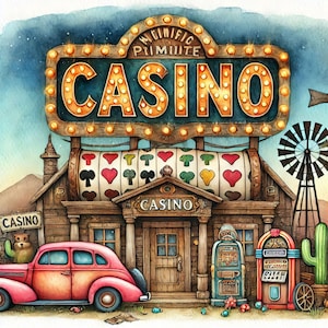 Casino 10 High Res Watercolor JPGs Junk Journaling, Scrapbooking, Card Making, Digital Download Kit, Fantasy, Whimsical