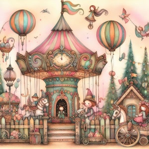 Pacchetto di clipart di carnevale stravagante 10 JPG ad acquerello ad alta risoluzione per diario spazzatura, album, artigianato, download digitale, fantasy