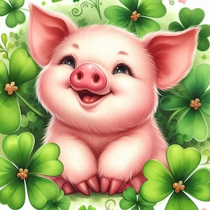 Lot de 10 images clipart cochon trèfle heureux 10 fichiers JPG aquarelle haute résolution pour la journalisation indésirable, scrapbooking, travaux manuels, téléchargement numérique